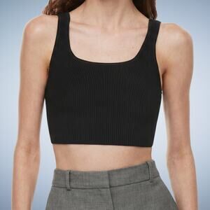 Aritzia Babaton Sculpt Ribbed Knit Squareneck Cropped Tank Black Large